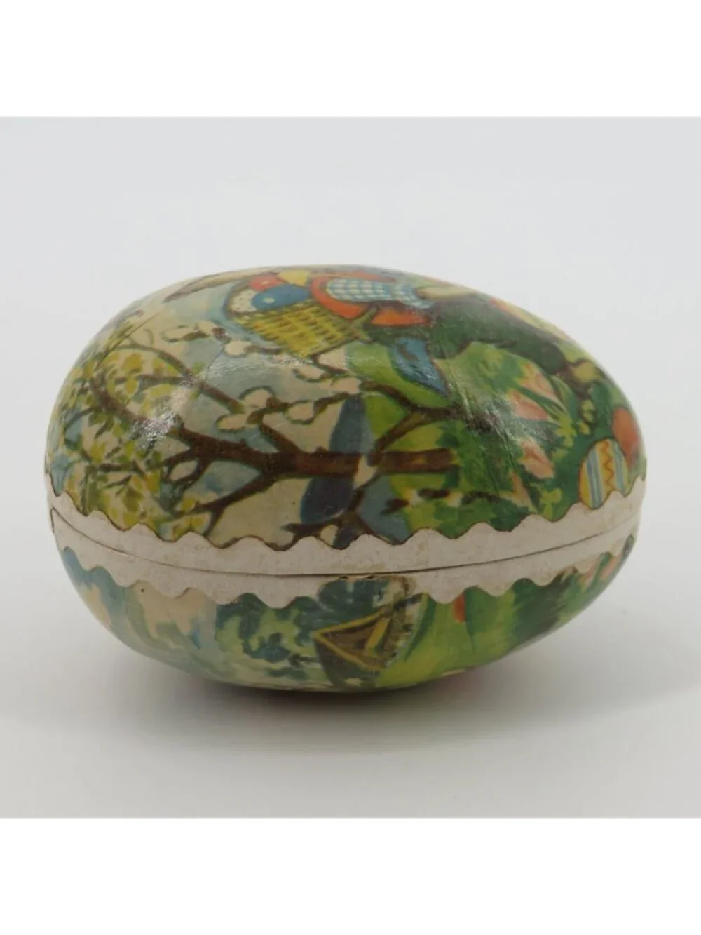 Antique German Easter Bunny Paper Mache Egg Candy Container 3.5in Germany Rabbit